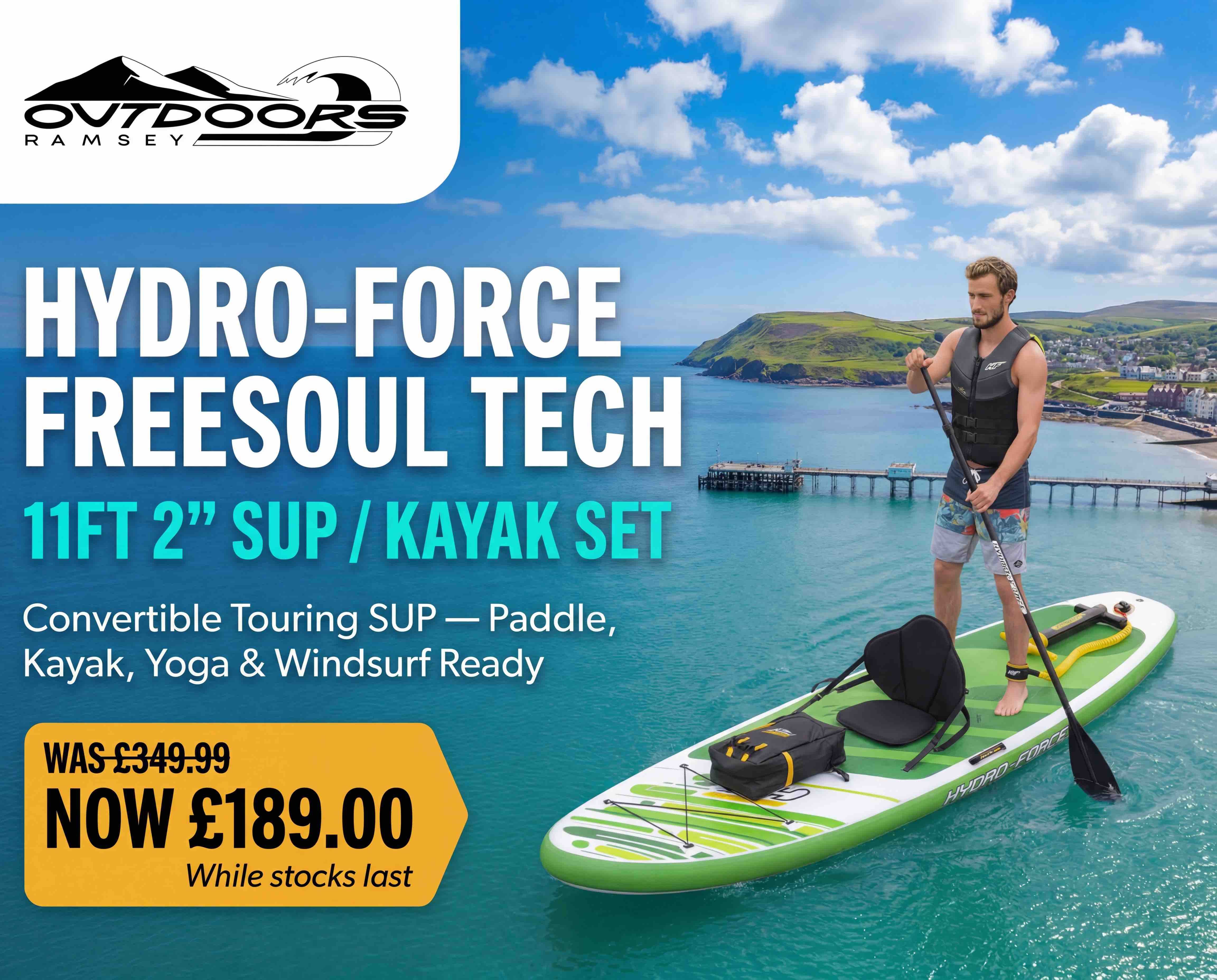 Inflatable Paddleboard and kayak set on offer at Outdoors Ramsey Isle of Man