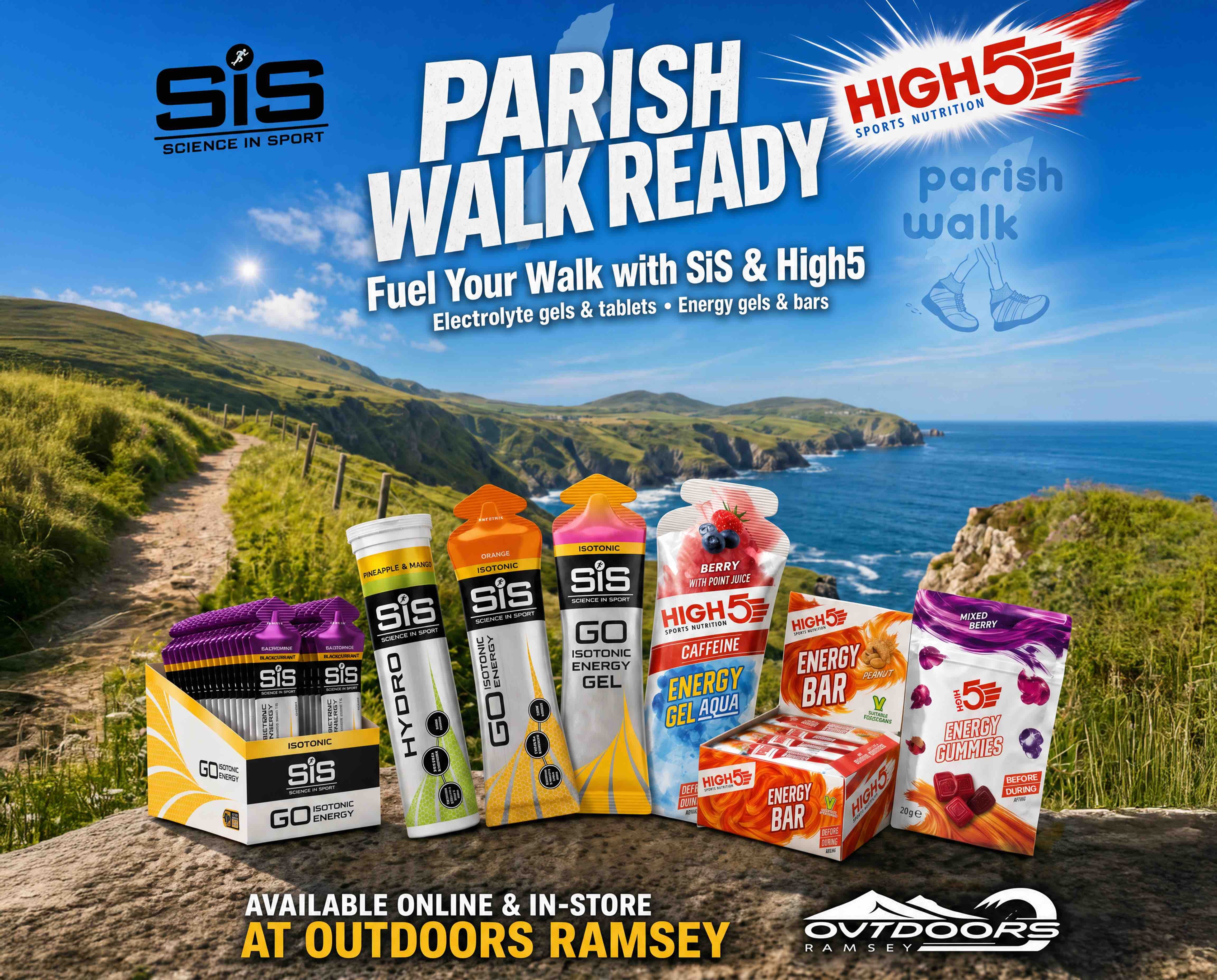 SiS & High5 Nutrition from Outdoors Ramsey At Outdoors Ramsey, we stock a wide range of sports nutrition products from leading brands SiS (Science in Sport) and High5, helping you stay fuelled, hydrated and performing at your best throughout the event.